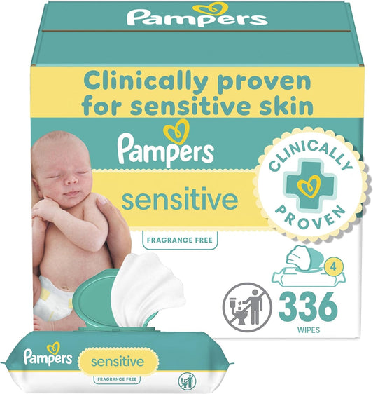 Pampers Baby Wipes, Sensitive, Water Based Wipe, Clinically Proven, Hypoallergenic, and Unscented