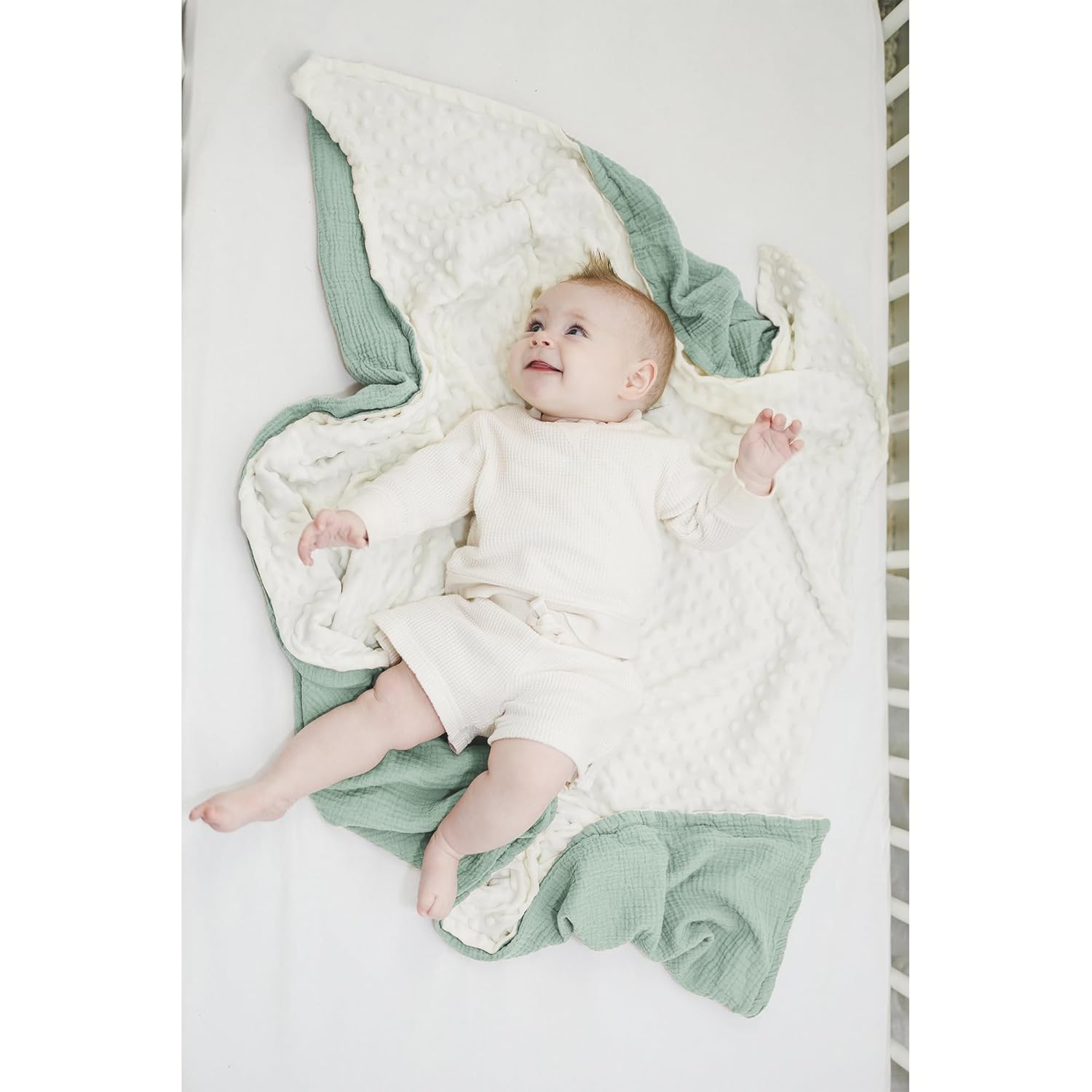 Konssy Baby Blankets for Unisex Boys Girls, Super Soft Nursery Minky Blankets with Muslin Cotton