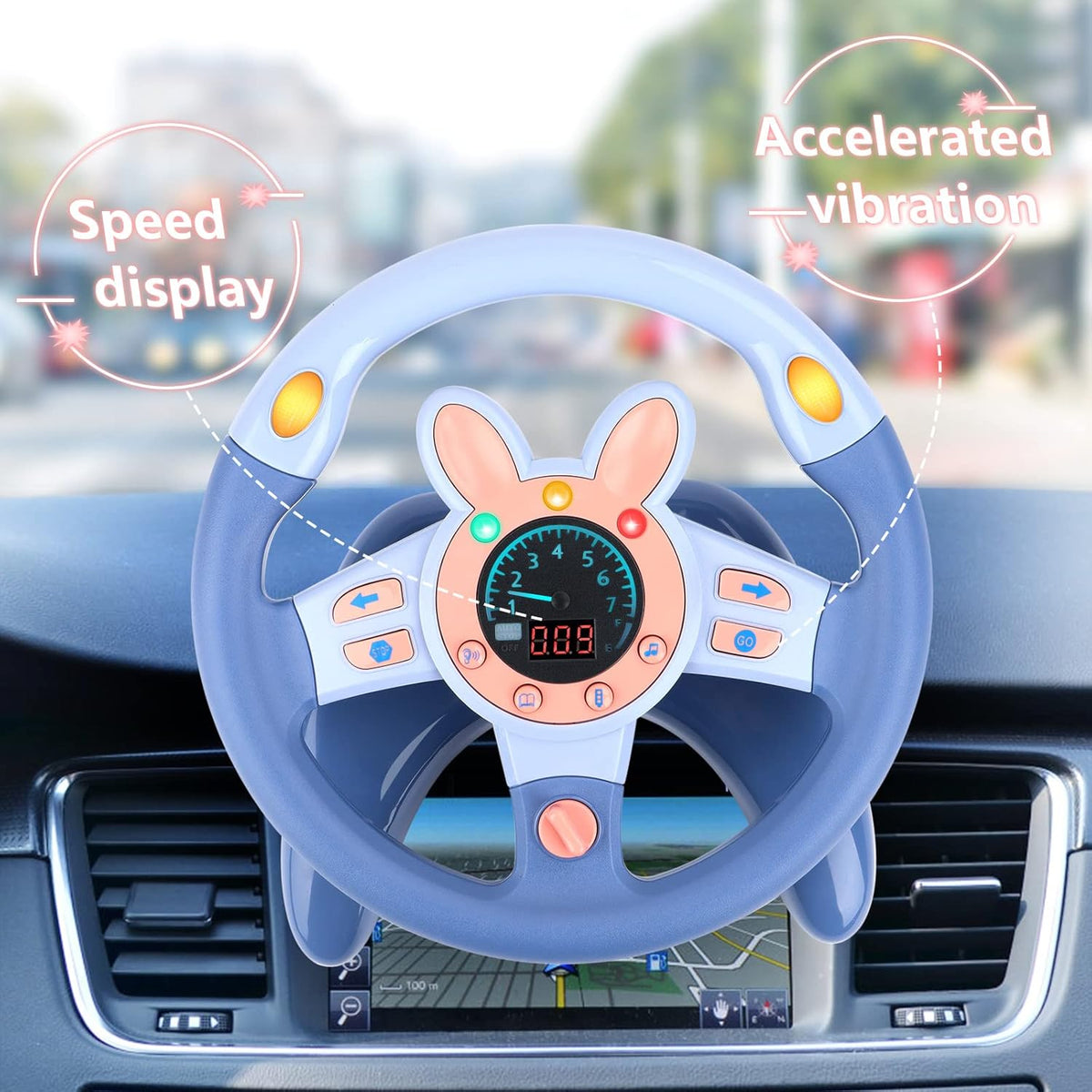 deAO Kids Steering Wheel for Backseat with Key Baby Toys Pretend Driving Simulated Steering Wheel