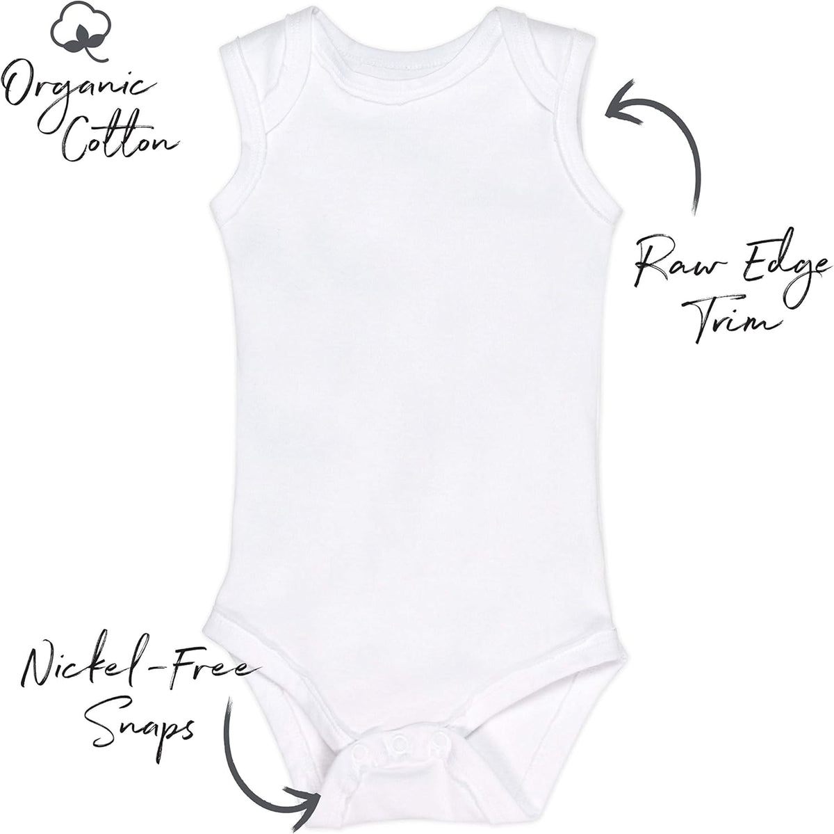 Sleeveless Bodysuits One-piece 100% Organic Cotton for Baby Boys, Girls, Unisex
