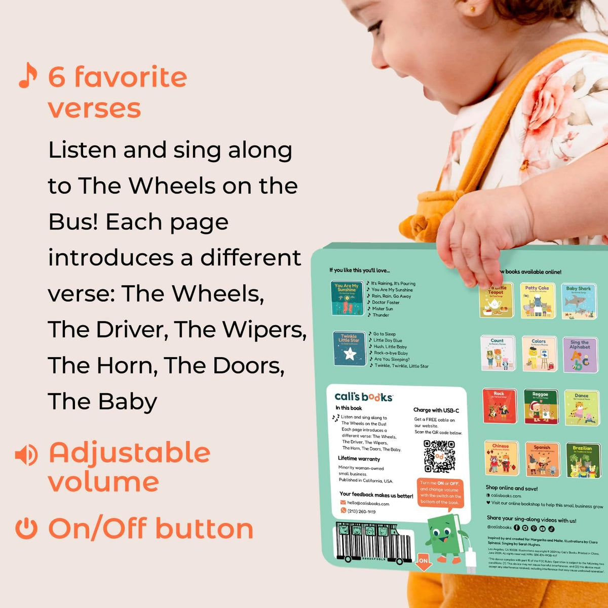 Calis Books The Wheels on The Bus Book | New Rechargeable Musical Book, No More Batteries | Books