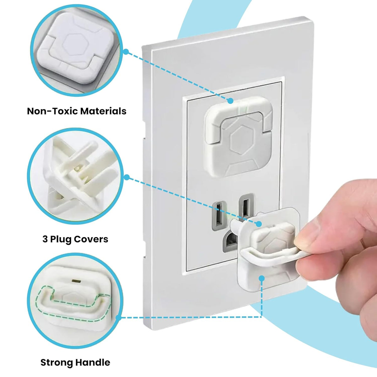 60 Pack Outlet Covers Baby Proofing with Pull Handle- Plug Covers Baby Proofing- White Baby Proof
