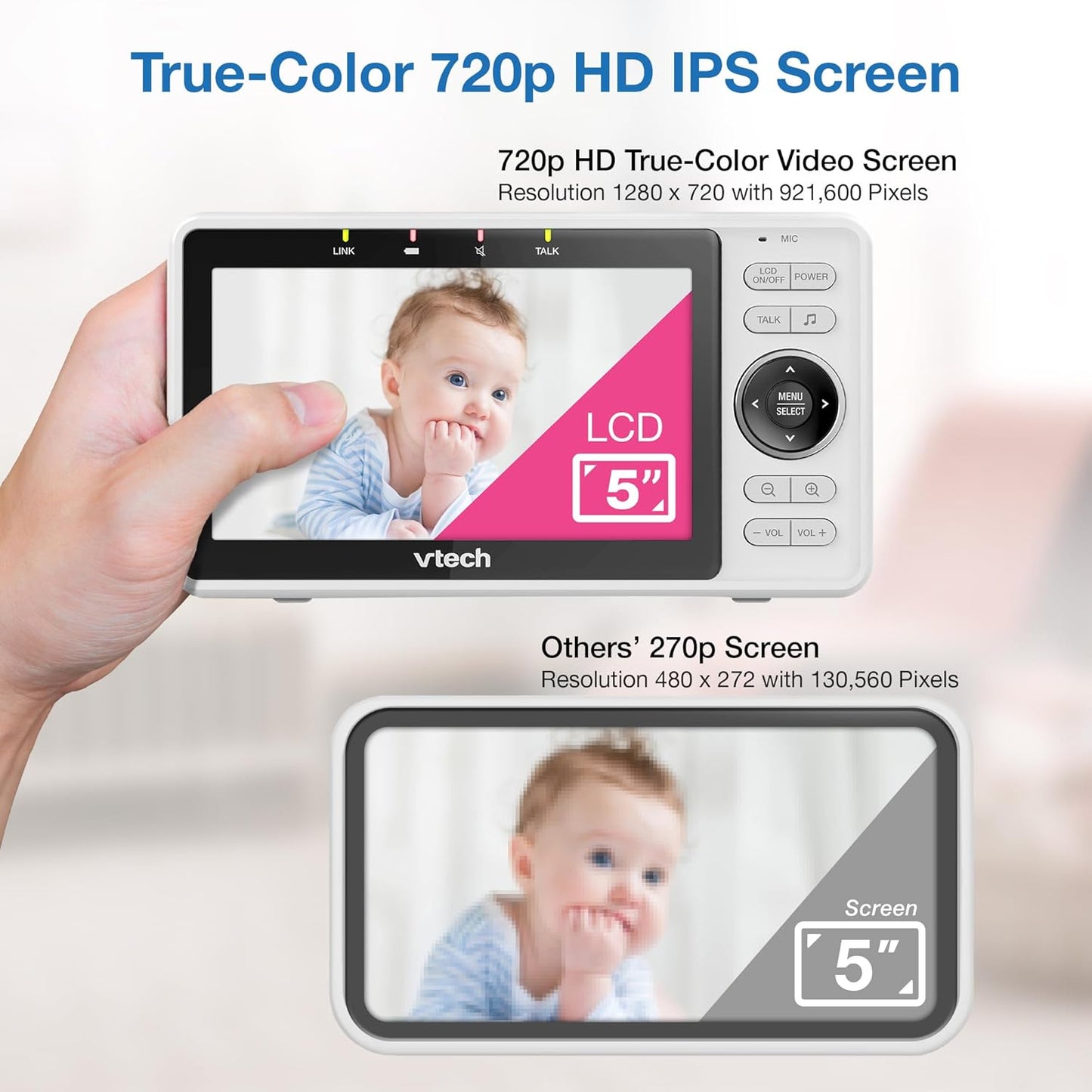 VTech Upgraded Smart WiFi Baby Monitor, 1080p FHD Camera and 5" HD IPS Display, Free App with
