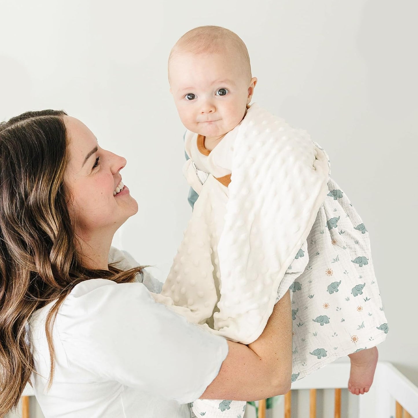 Konssy Baby Blankets for Unisex Boys Girls, Super Soft Nursery Minky Blankets with Muslin Cotton