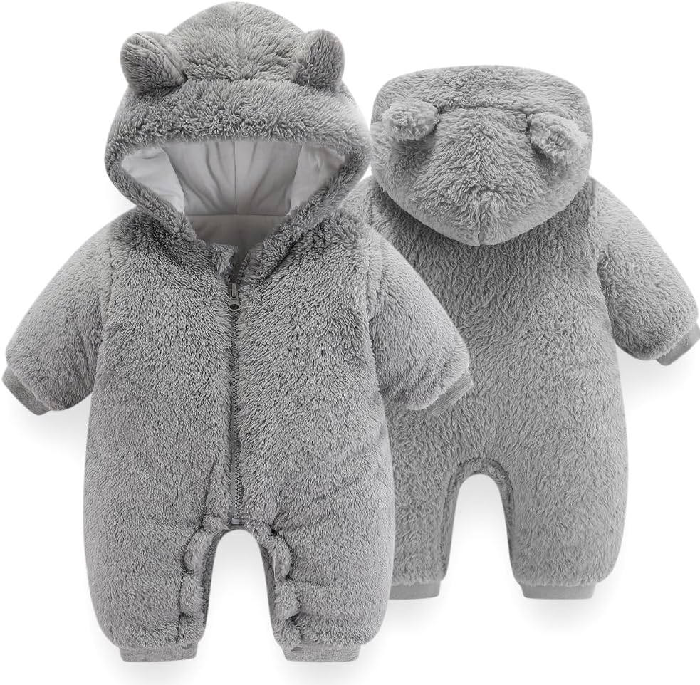 UVIPC Baby Newborn Bear Outfit Fleece Snowsuit Winter Clothes Hooded Jumpsuit Romper for Baby boy
