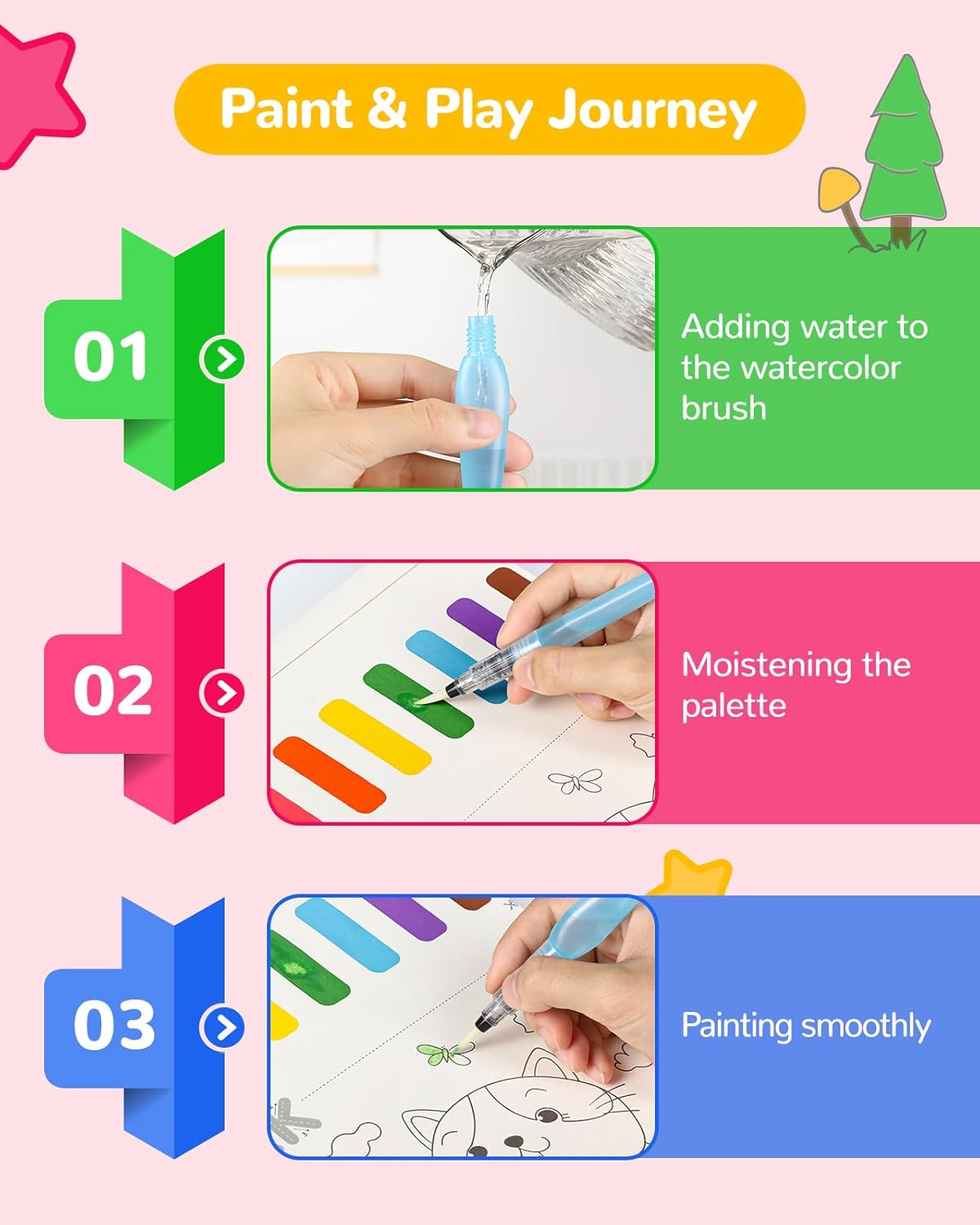 TECJOE Paint with Water Coloring Books for Toddlers, A to Z 26 Pages Animal Watercolor Paint Set