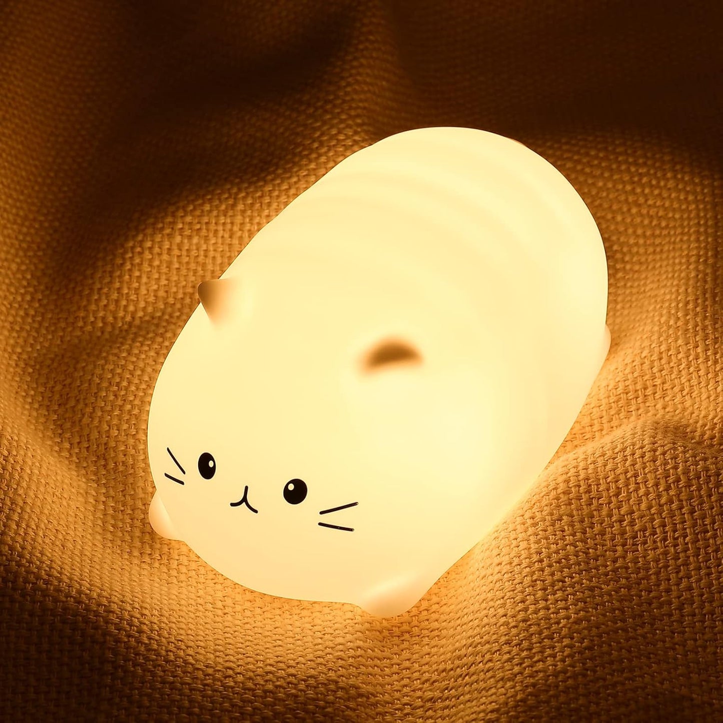 LOVERUIS Cute Night Light Cat 7 Colors Kitty Night Light with 3 Hour Timer Dimmable Squishy Lamp