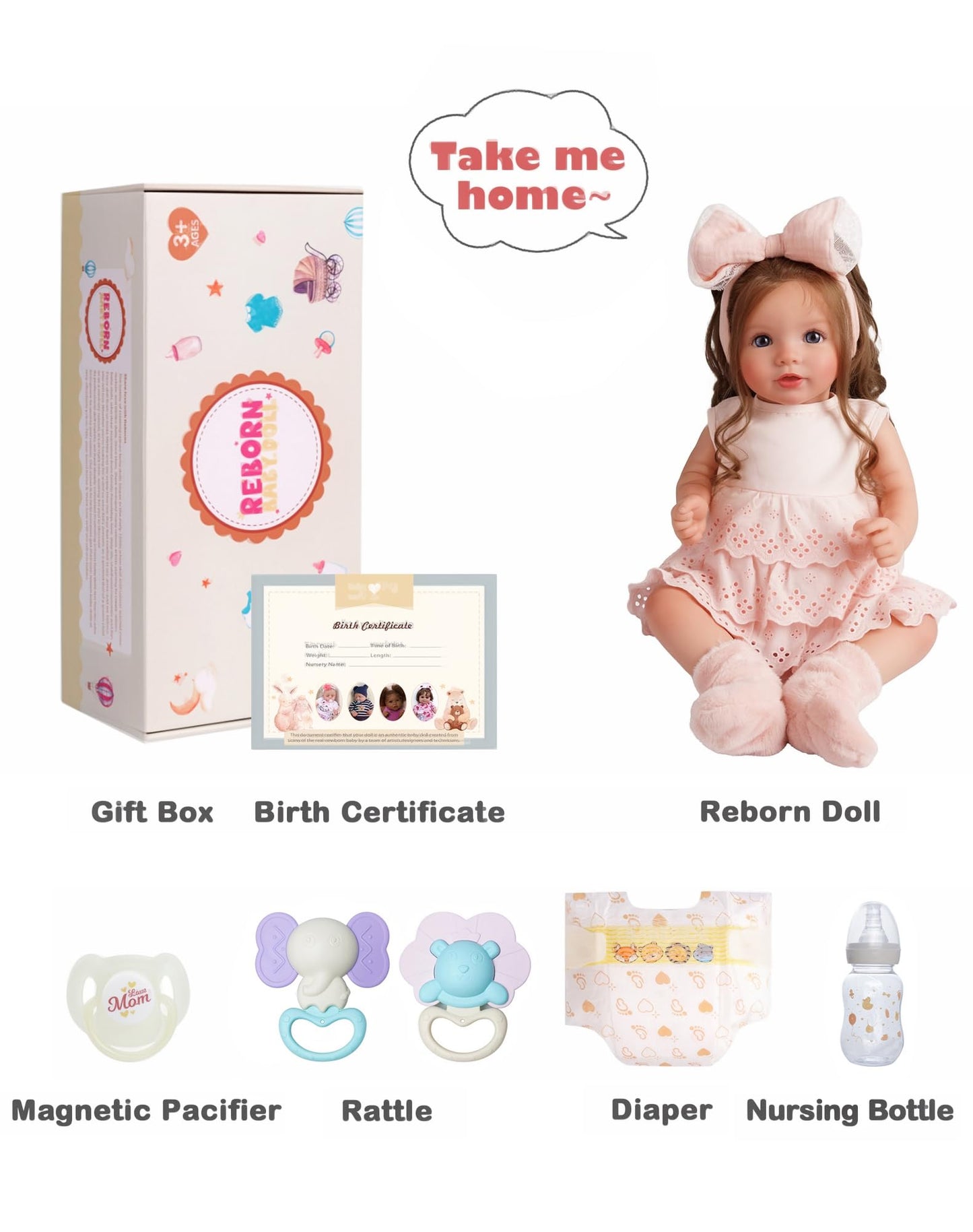 BABESIDE Dara 20 Inch Lifelike Reborn Baby Dolls, Long Brown Hair Girl