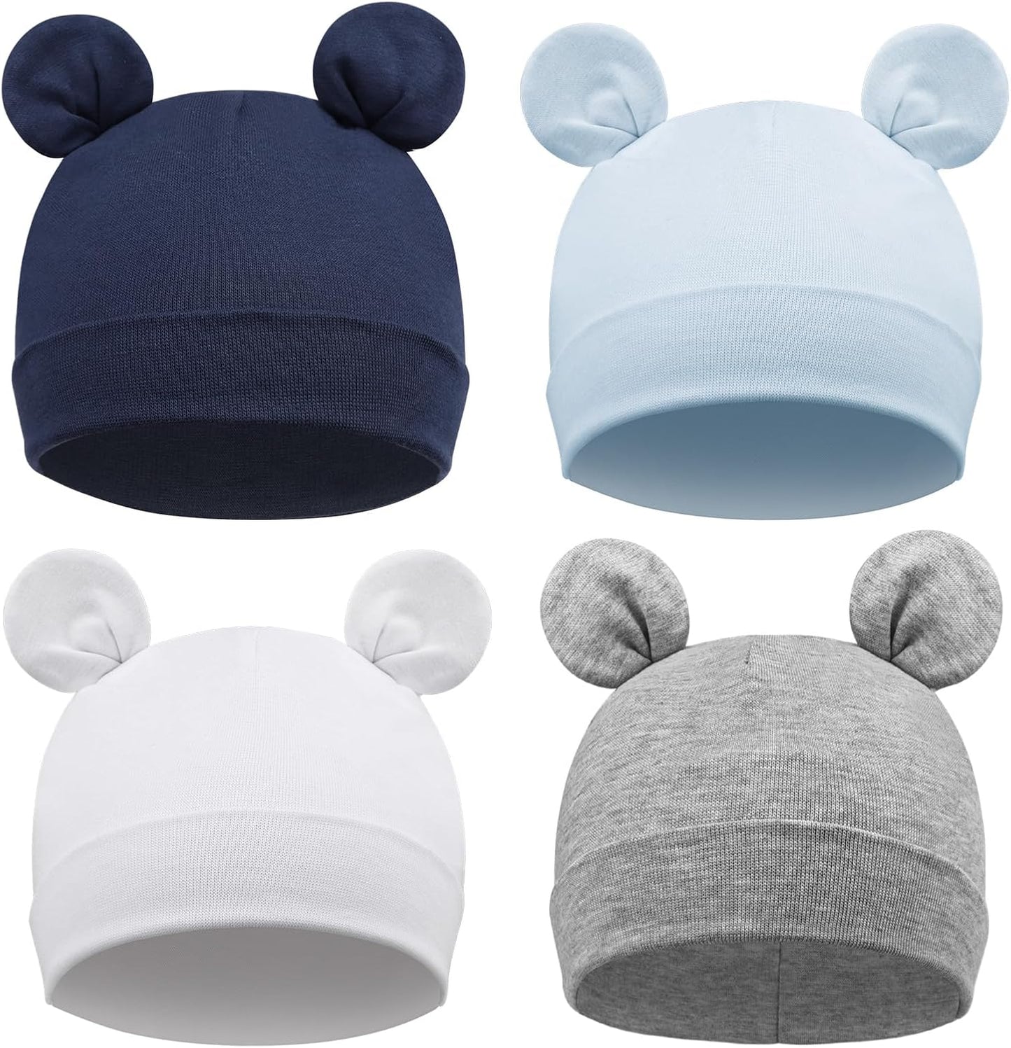 DRESHOW BQUBO 4 Pieces Baby Beanie Newborn Toddler Soft Cute Knit Hat Hospital Hats for Baby Boys