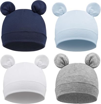 DRESHOW BQUBO 4 Pieces Baby Beanie Newborn Toddler Soft Cute Knit Hat Hospital Hats for Baby Boys