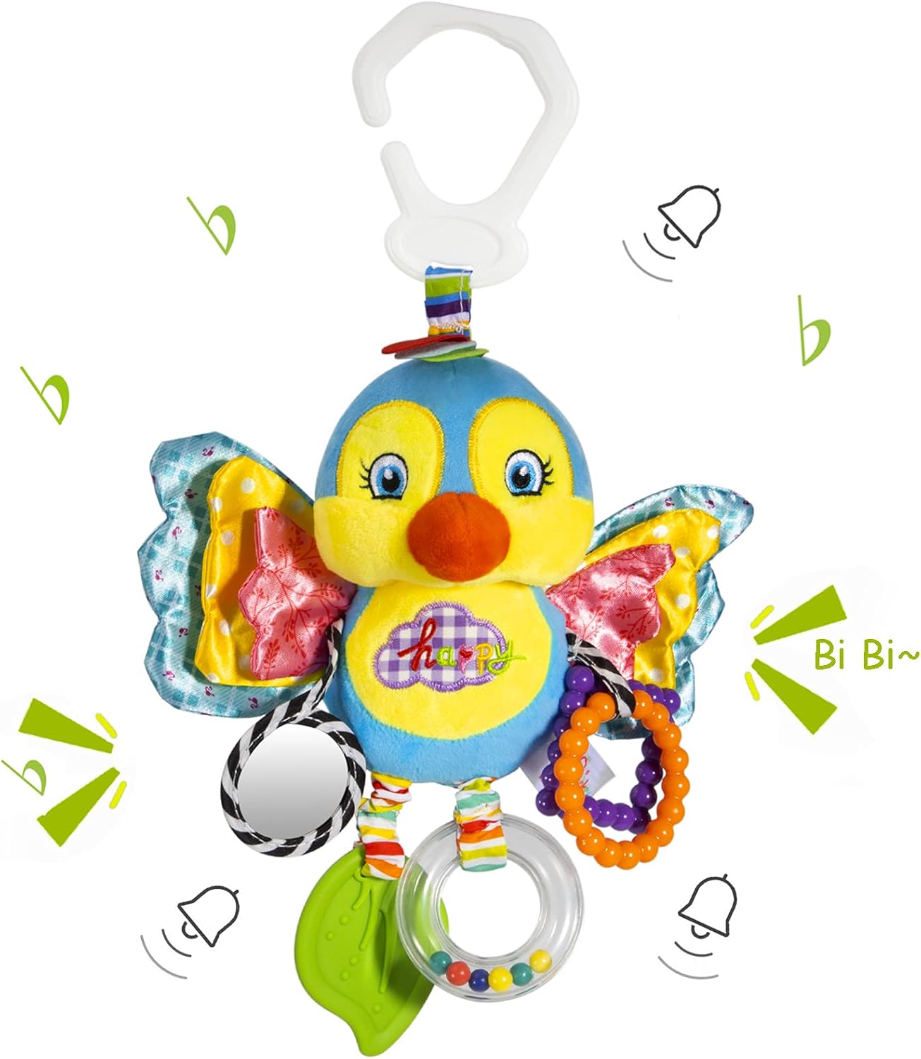 Baby Stroller and Car Seat Toys for Infant - Hanging Rattle Teether Clip on Soft Plush Baby Toys