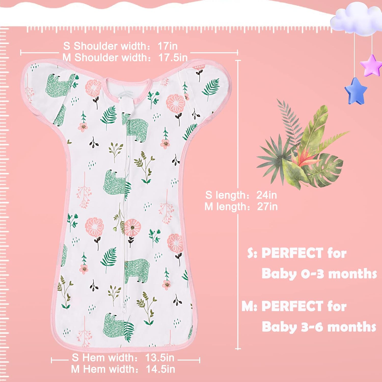 2 Pack Transition Swaddle with 2 Way Zipper, 2 in 1 Arms in/Out Transitional Arms Up Swaddle, 100%