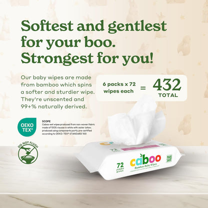 Caboo Baby Wipes, Made with Bamboo Viscose, Certified Made Safe Ingredients, Unscented Baby Wipes