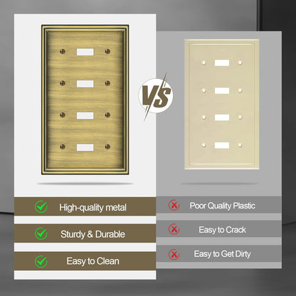 2 Pack Quad Toggle Light Switch Covers Plate, Antique Brass Metal Material Switch Plate Covers, 4