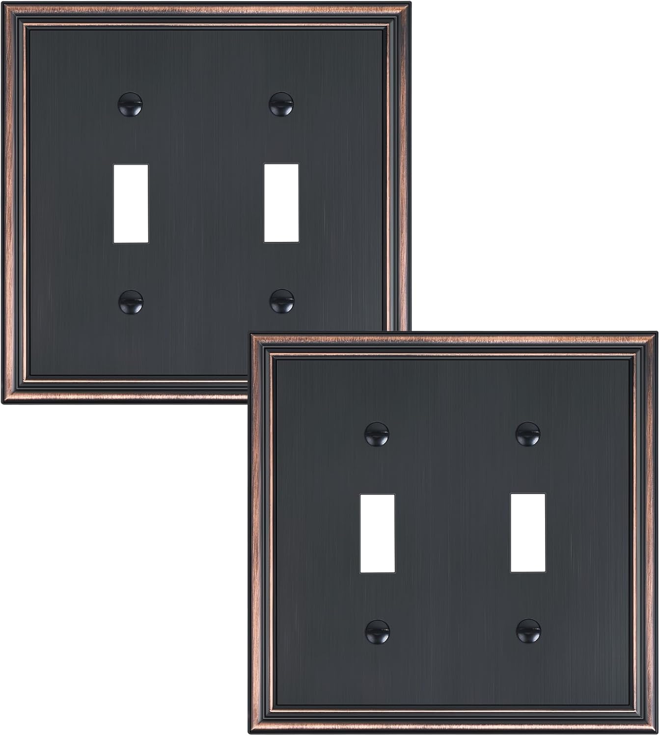2-Pack Double Toggle Light Switch Cover Plate, Durable Solid Zinc Alloy Decorative Dual Switch