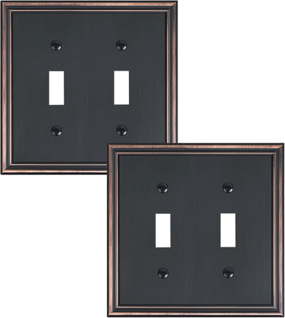 2-Pack Double Toggle Light Switch Cover Plate, Durable Solid Zinc Alloy Decorative Dual Switch