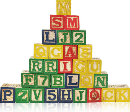 Wooden ABC Blocks with Pull Wagon, 30 Pieces, Educational Alphabet Learning Toy for Toddlers