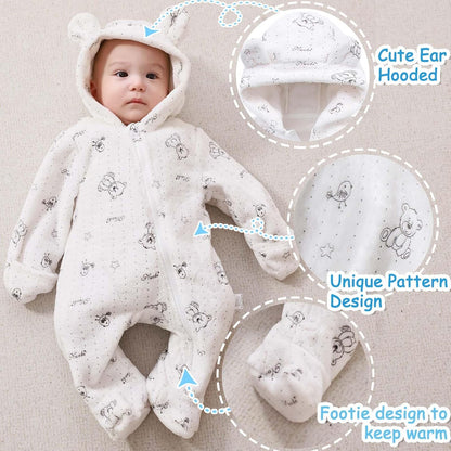 Fairy Baby Newborn Baby Bear Onesie Thin Fleece Footie Romper Snowsuit Hooded Jumpsuit Bodysuit