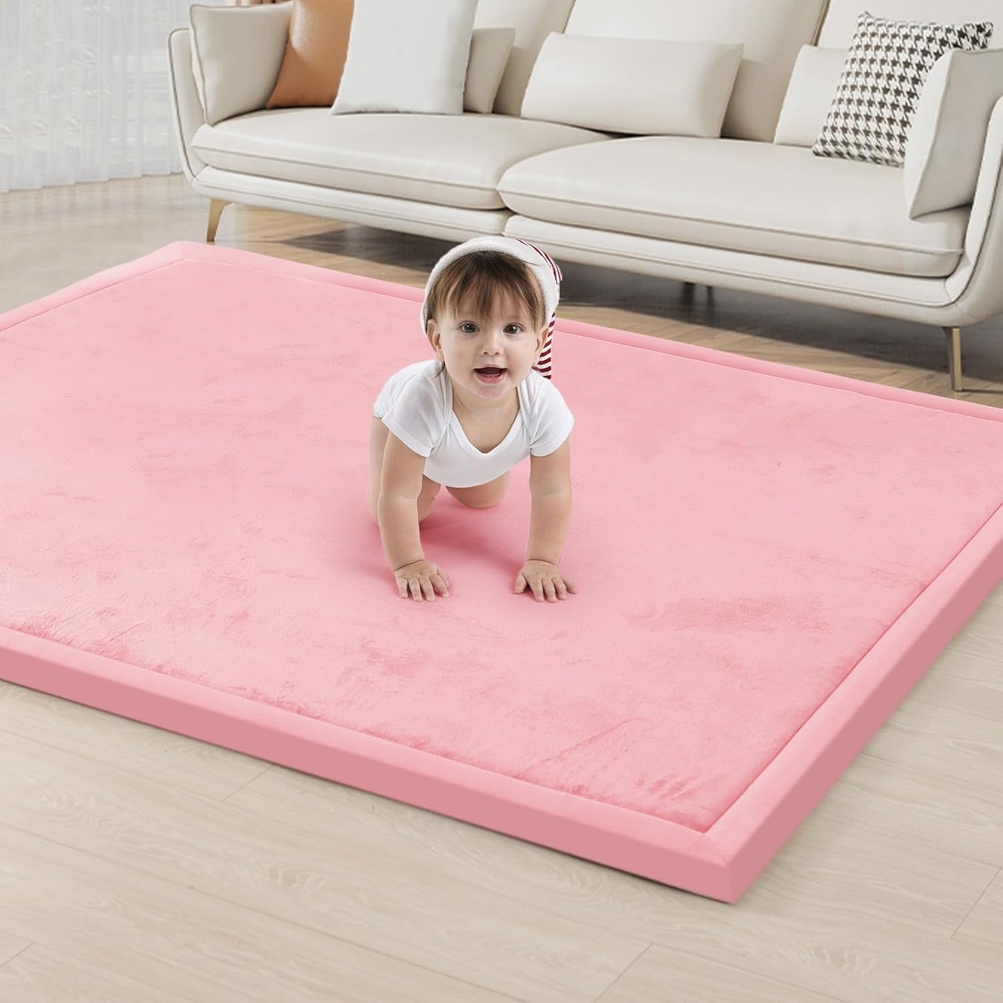 ACOMOPACK Baby Play Mat for Floor 1.3" Thick Memory Foam Play Mat 59"×71" Tummy Time Crawling with