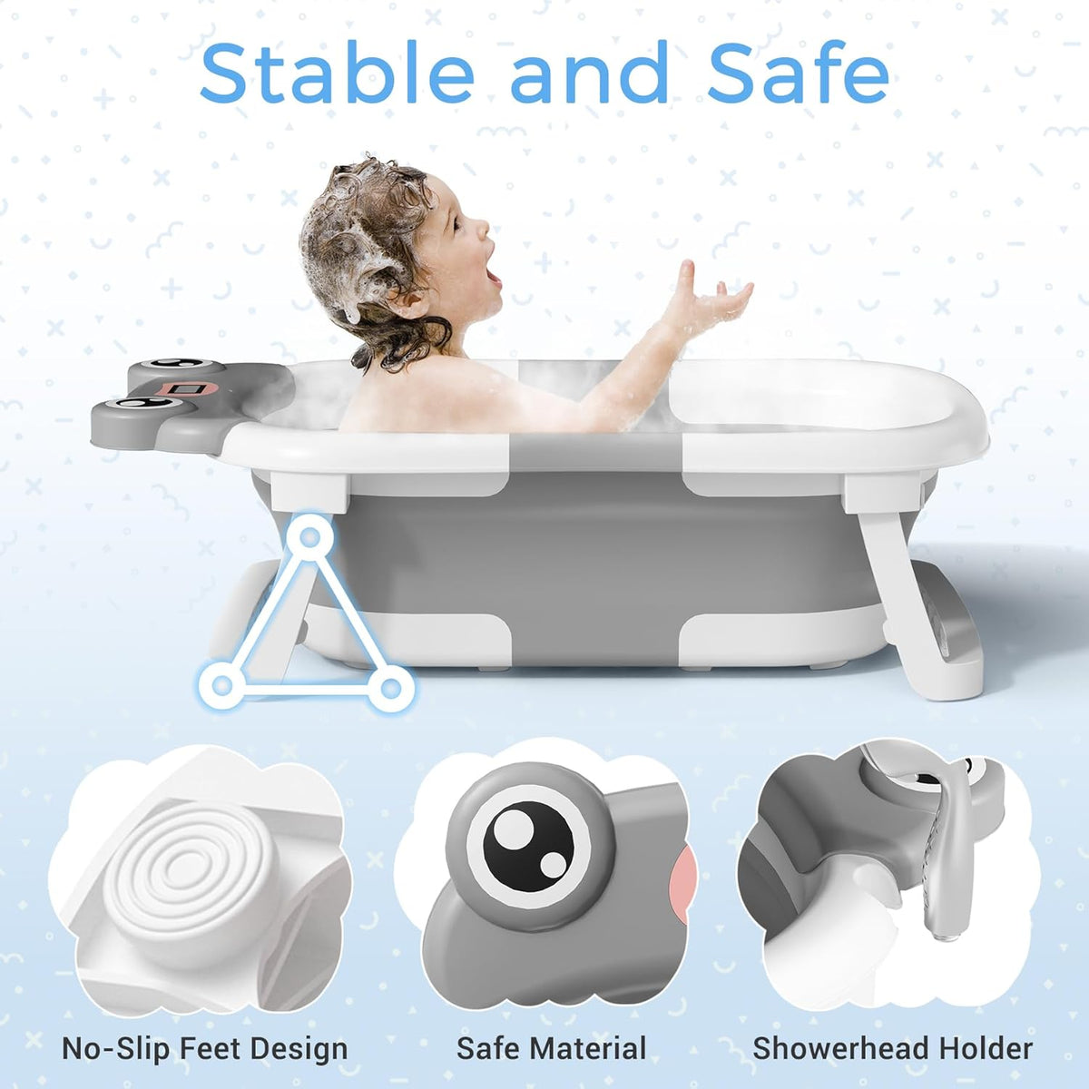 Baby Bathtub, Collapsible Newborn Bathtub for Infant to Toddler 0-24 Months with Soft Cushion and