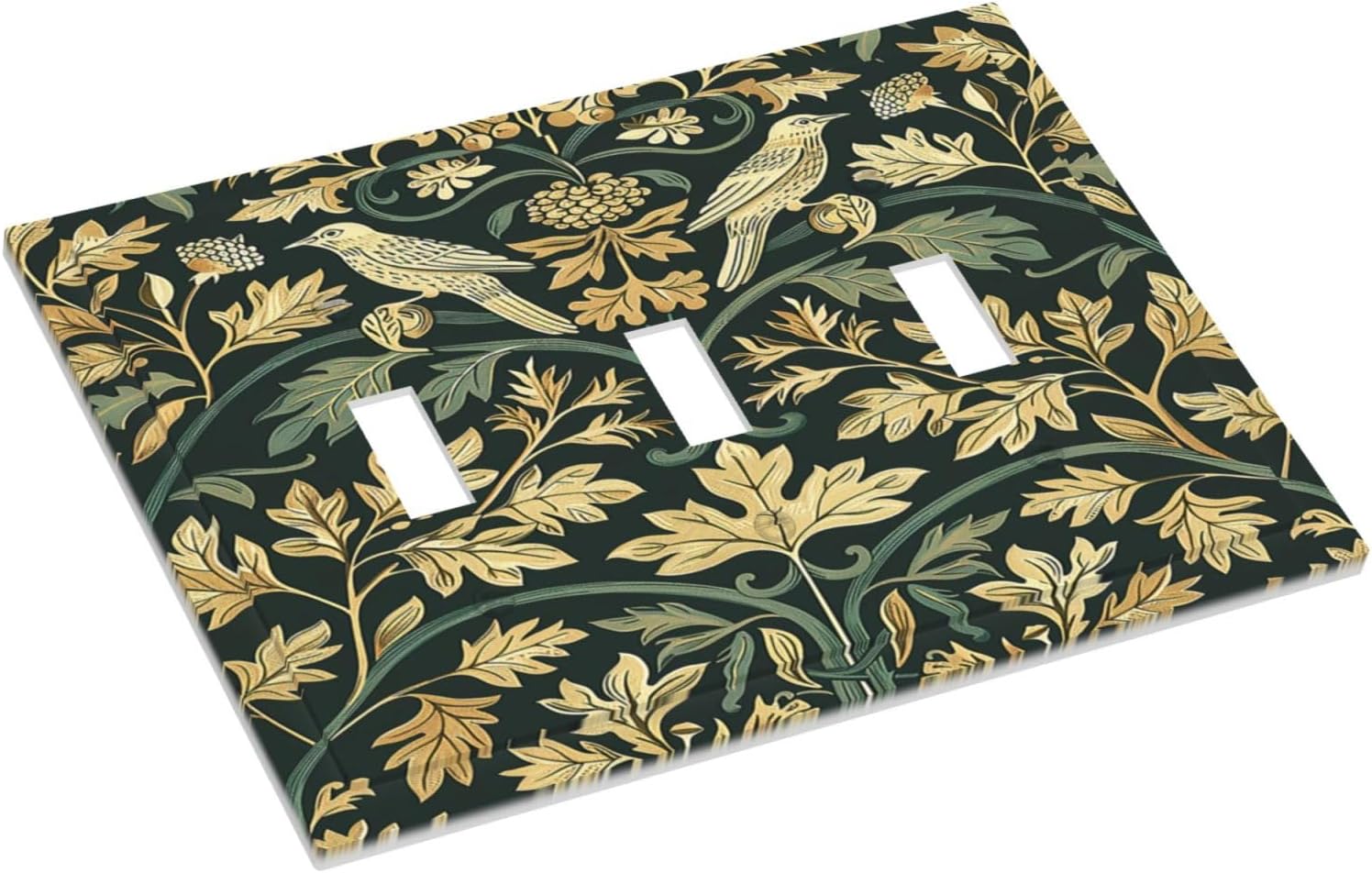 Decorative Switch Plates William Morris Vintage Botanical Birds Golden Green Leaves 3 Gang Wall