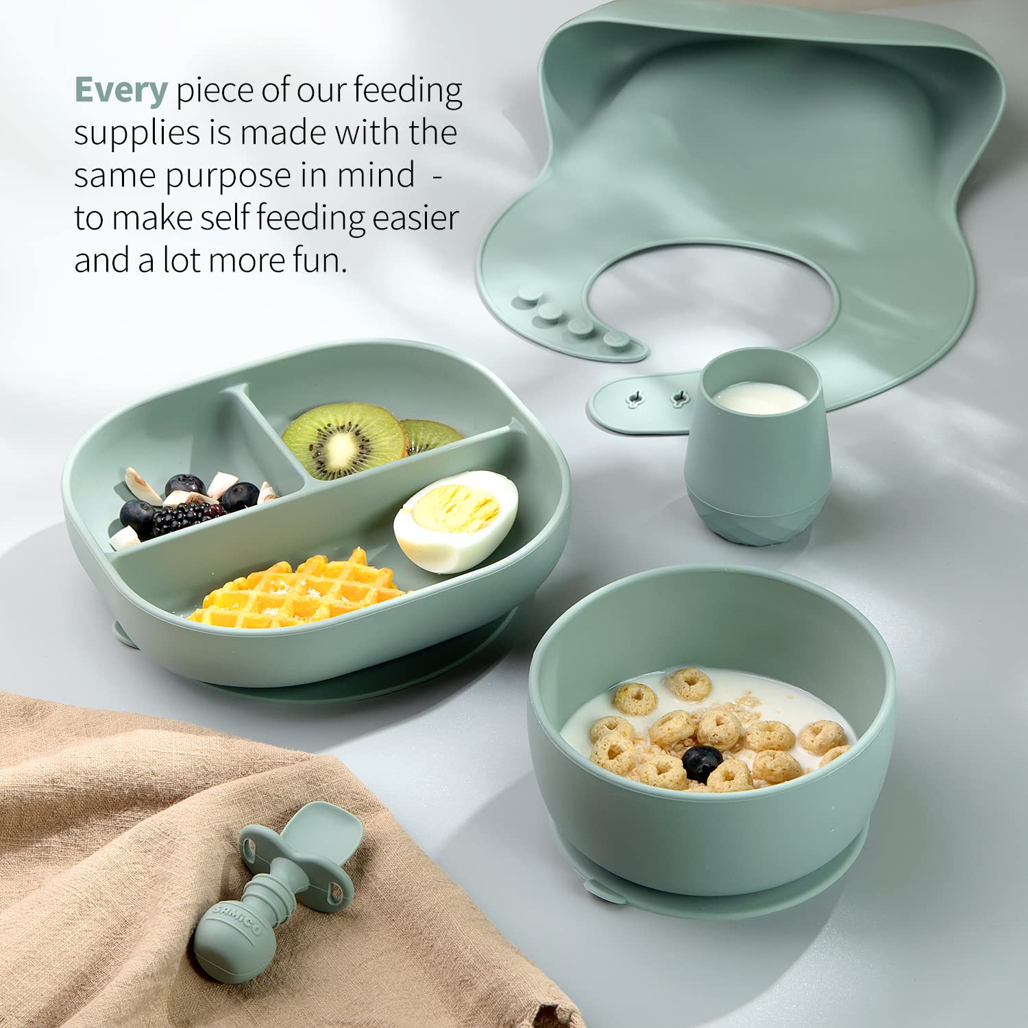 SAMiGO Silicone Baby Spoons Self Feeding 6+ Months - Infant Toddler Utensils - First Stage Baby Led