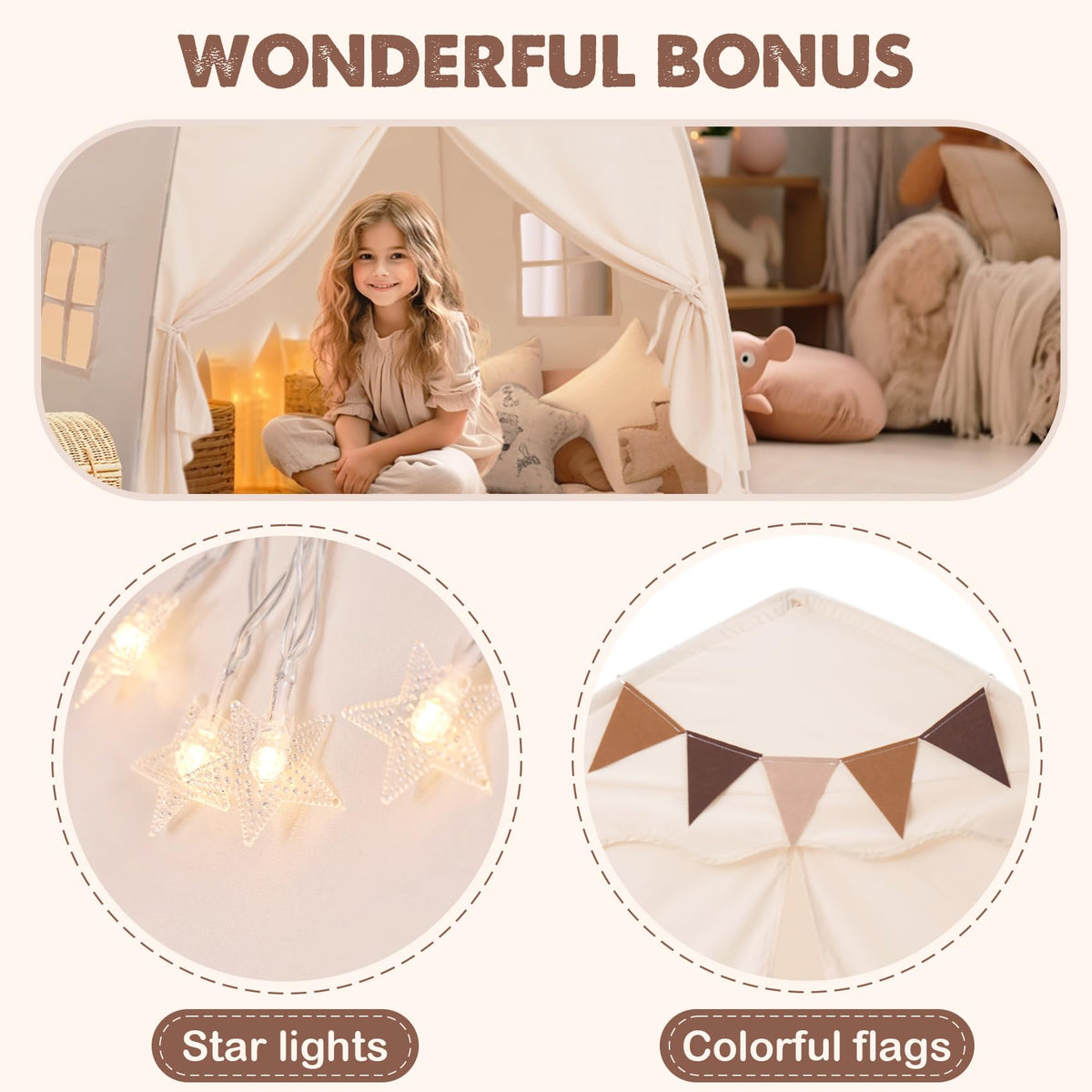 Little Dove Large Kids Play Tent with Star Lights & Flags, Portable & Foldable Teepee Tents, Dome
