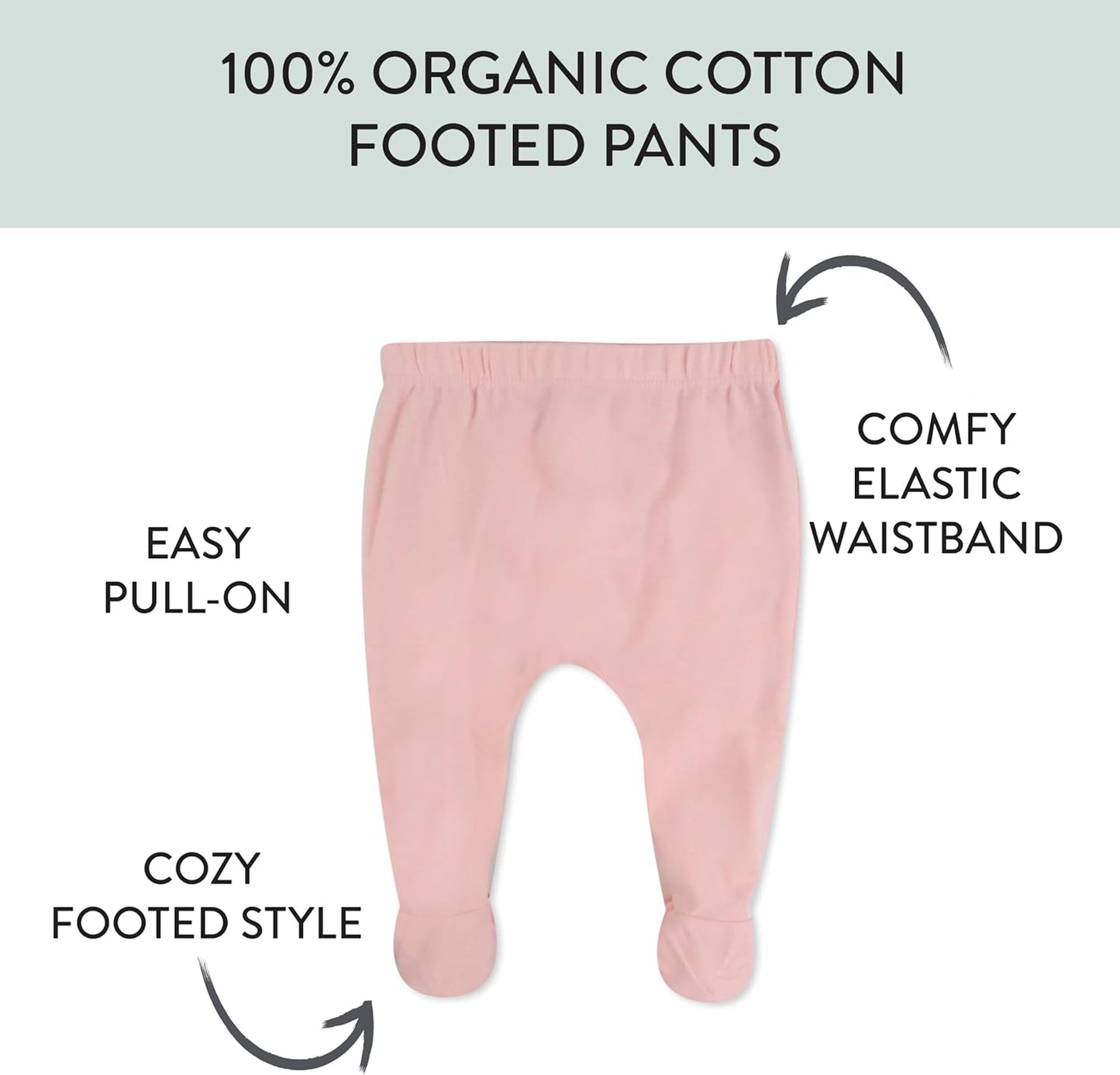 HonestBaby 3-pack Footed Pants Roomy Fit Pull on Bottoms 100% Organic Cotton for Infant Baby Boys