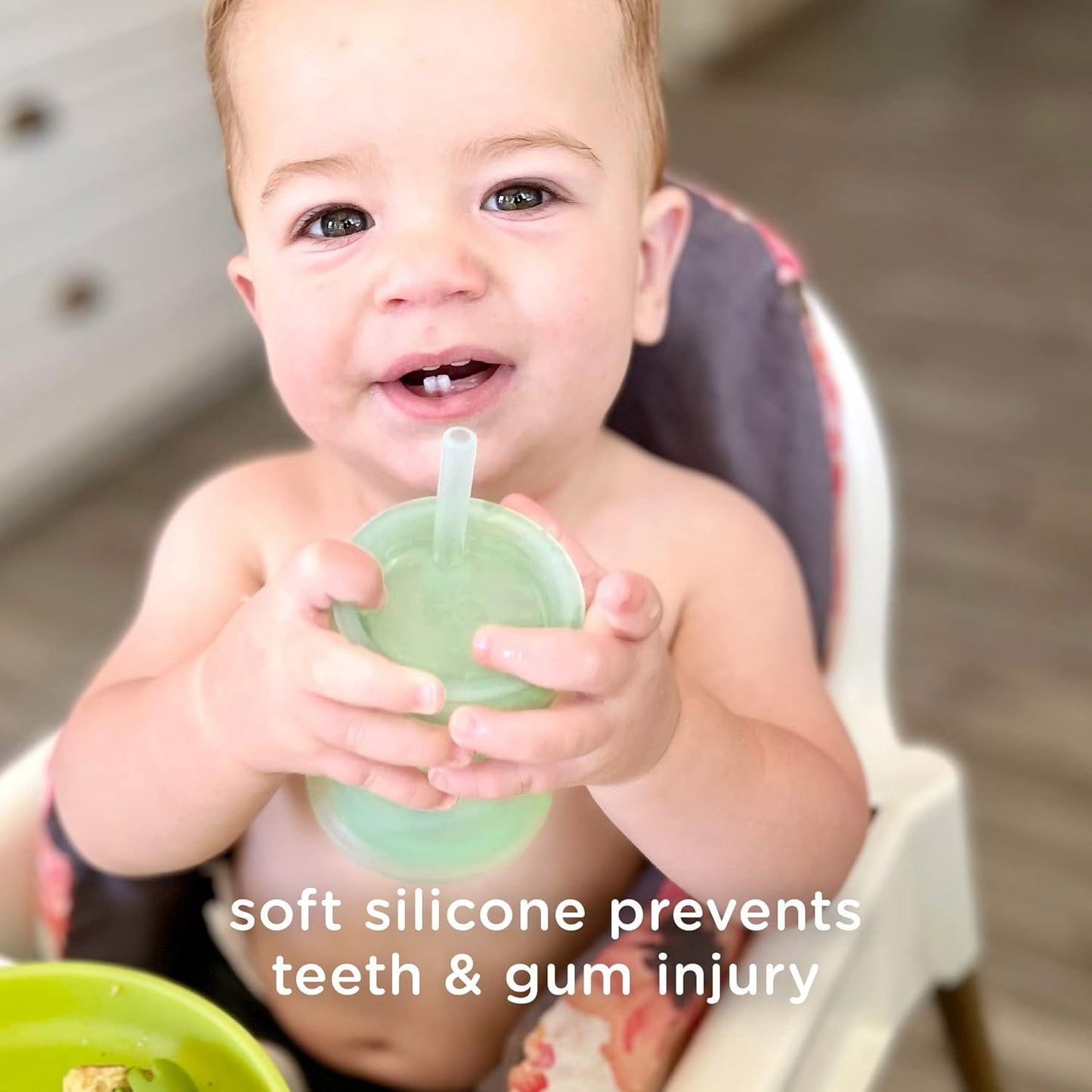 Olababy Silicone Training Cup with Straw Lid | Babies Water Drinking Cup | 6+ Mo Infant To 12-18