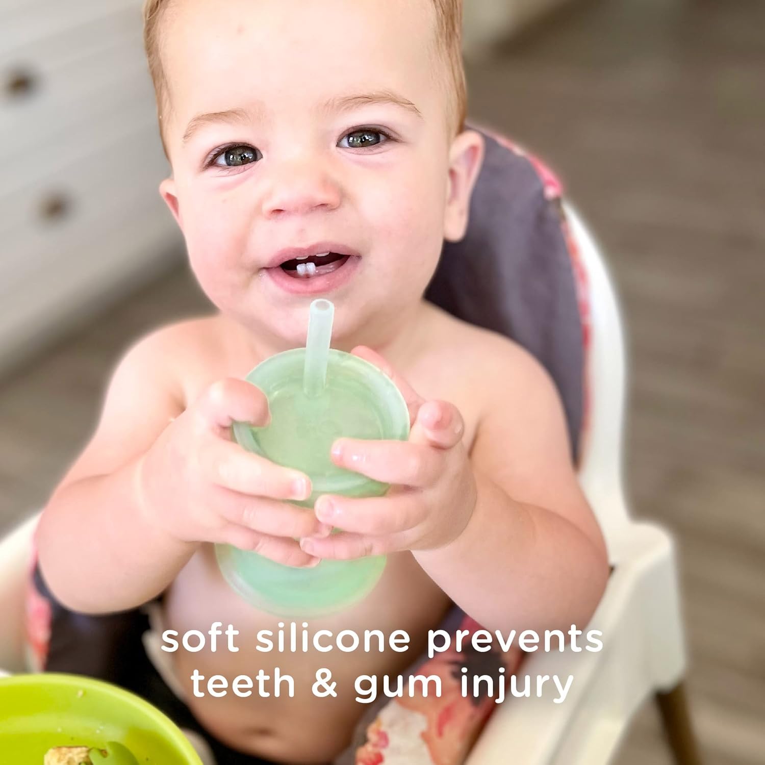 Olababy Silicone Training Cup with Straw Lid | Babies Water Drinking Cup | 6+ Mo Infant To 12-18