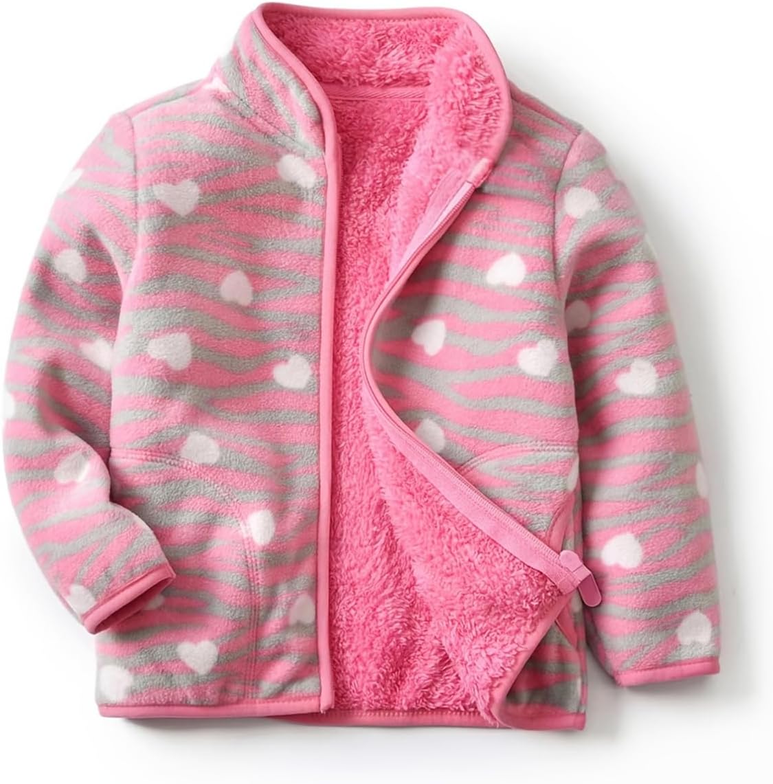 Kids Printed Polar Fleece Jacket Toddler Baby Boys Girls Autumn Winter Warm Sherpa Lining Outerwear