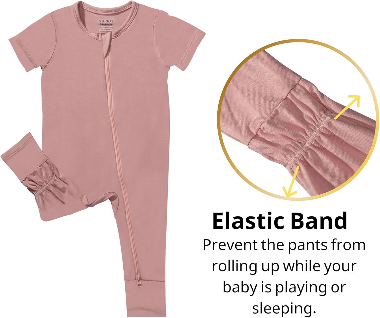 GUISBY Rayon Made from Bamboo Baby Pajamas, Summer Short Sleeve Footless Rompers, 2 Way Zipper