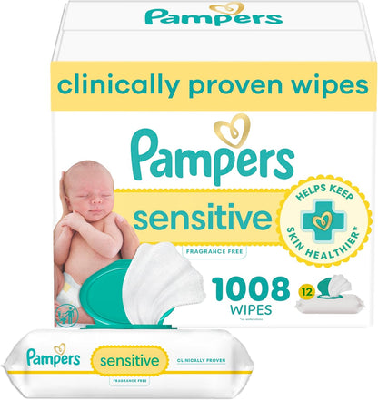 Pampers Baby Wipes, Sensitive, Water Based Wipe, Clinically Proven, Hypoallergenic, and Unscented