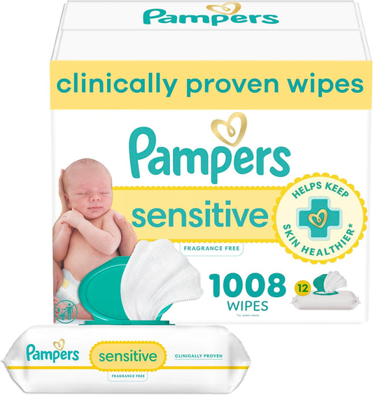 Pampers Baby Wipes, Sensitive, Water Based Wipe, Clinically Proven, Hypoallergenic, and Unscented