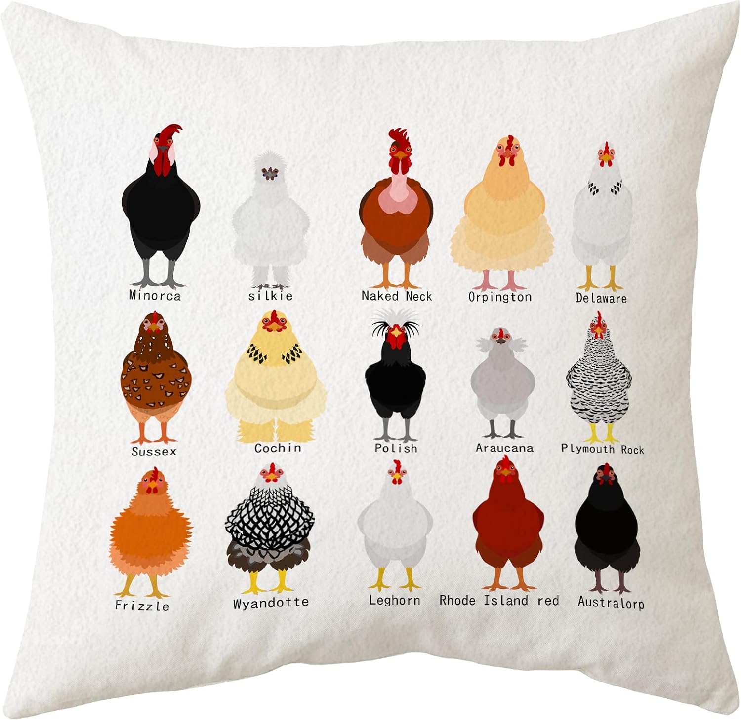 Sidhua Farmhouse Chicken Themed Pillowcase Decorations for Home, Cute Educational Breeds of