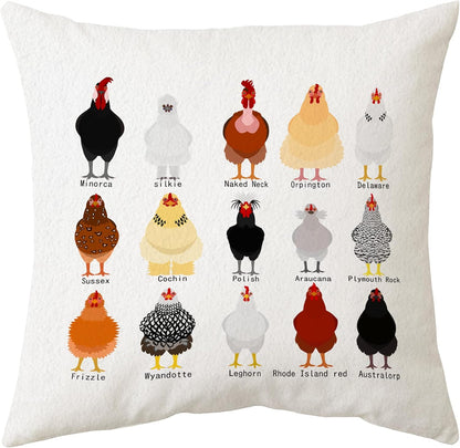 Sidhua Farmhouse Chicken Themed Pillowcase Decorations for Home, Cute Educational Breeds of
