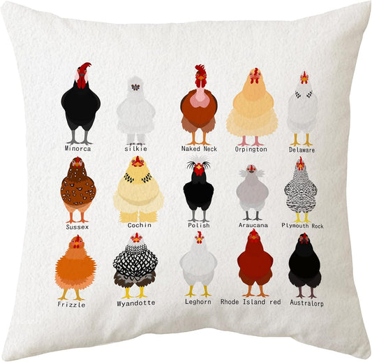 Sidhua Farmhouse Chicken Themed Pillowcase Decorations for Home, Cute Educational Breeds of