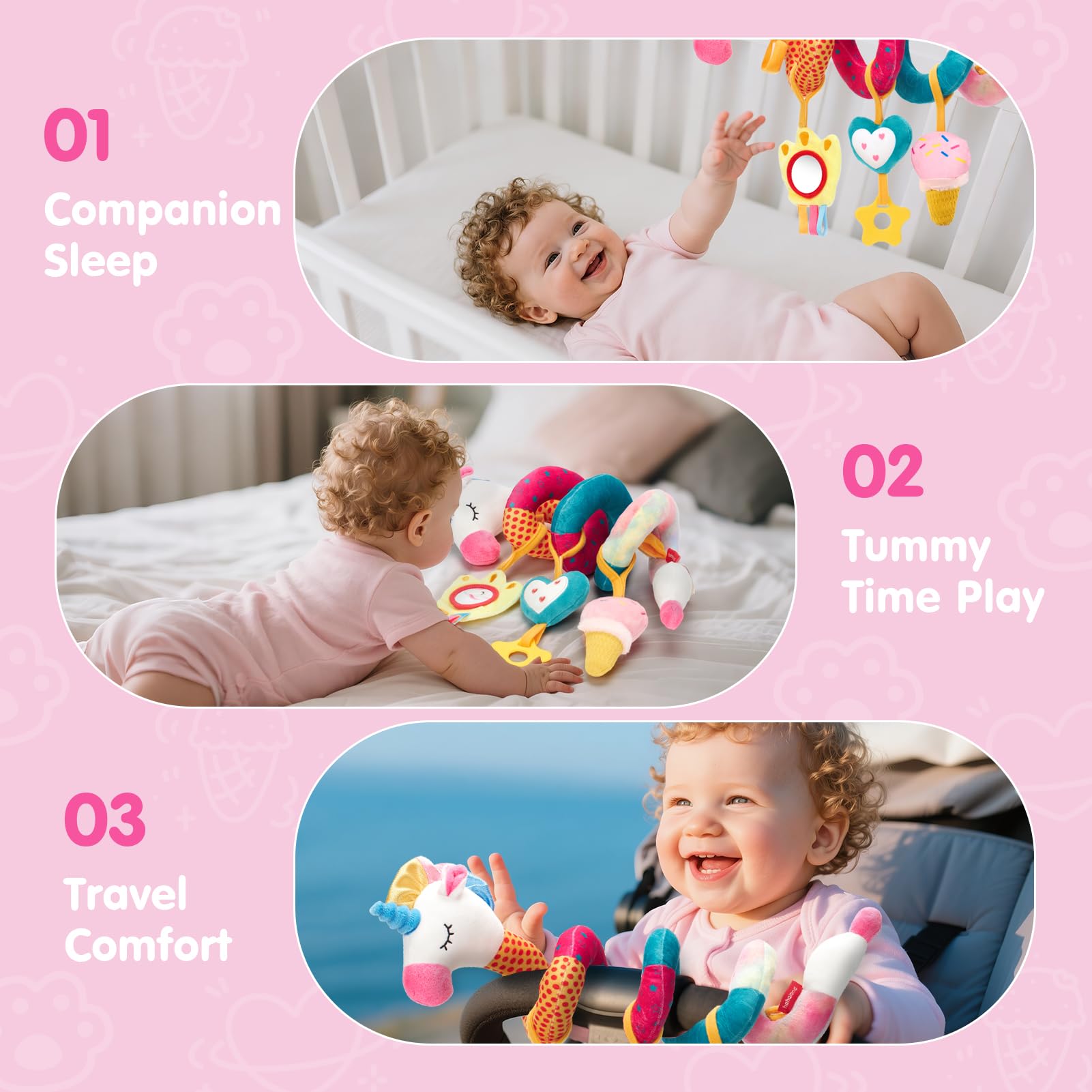 hahaland Car Seat Toys for Babies 0-6 Months Girl Stroller Toy Unicorn