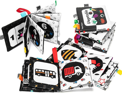 teytoy Baby Soft Cloth Book Set 6 PCS, Black and White High Contrast Baby Activity Crinkle Books