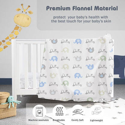 Personalized Baby Name Blanket for Boy Girl Custom Elephants Blanket for Newborn Customized Gifts