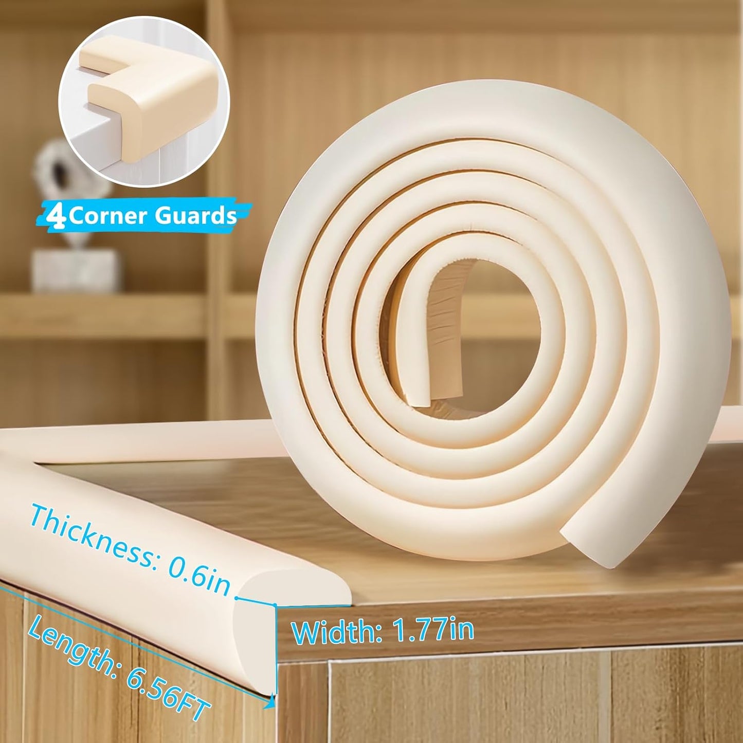 Baby Proofing Edge Corner Protector,1Roll L-Shape Soft Cabinet Door Bumper Corner Strip,4 Furniture