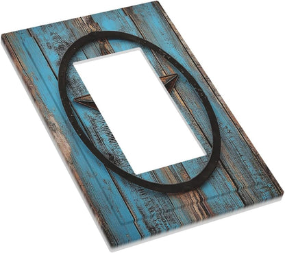 Decorative Outlet Covers Rustic Wood Country Barn Texas Star On Teal 1 Gang Single Rocker Light