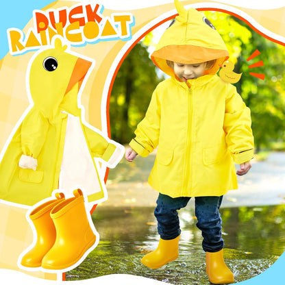 2 Pcs Toddler Raincoat Rain Boots Set Kids Baby Cartoon Hoodie Zipper Jacket Short Rain Shoes for