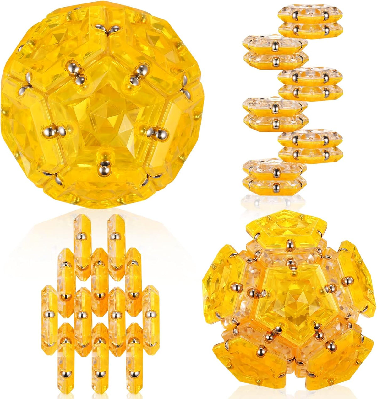 RoomyRoc Magnetic Fidget Sphere - Pentagons Magnets Balls - 12 Piece Set - Crystal Orange - Magnet