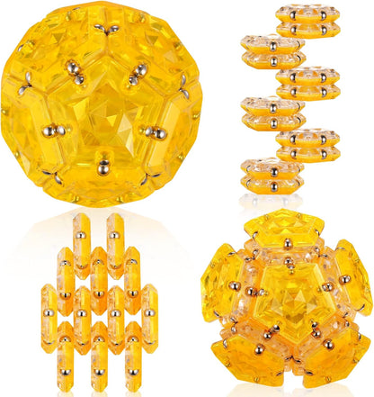 RoomyRoc Magnetic Fidget Sphere - Pentagons Magnets Balls - 12 Piece Set - Crystal Orange - Magnet