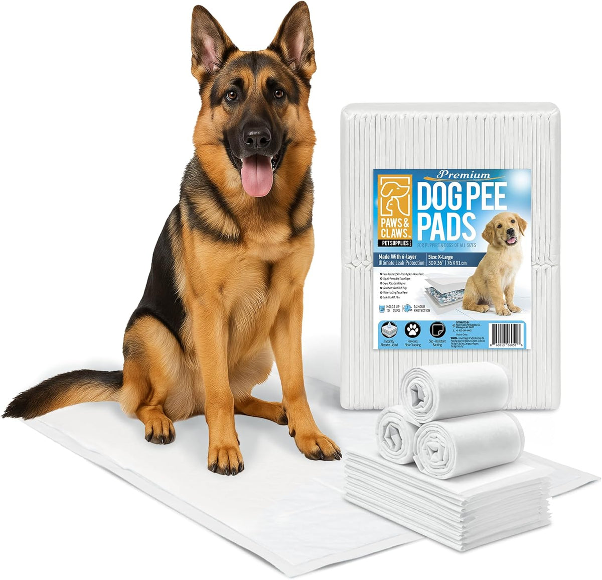 Paws & Claws Premium Disposable Dog Pee Pads – Extra Large 30"x36", 30-Count – 6-Layer Leak-Proof