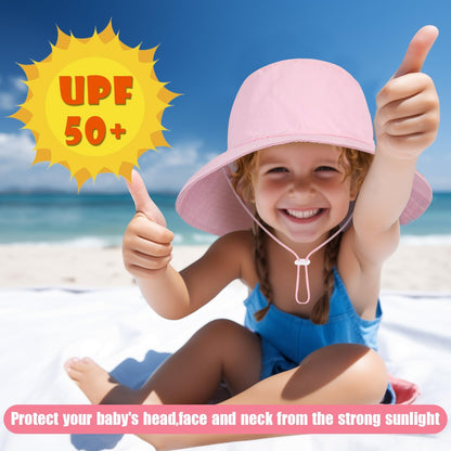 Baby Sun Hat Kids Summer UPF 50+ Toddler Bucket Hat Wide Brim Adjustable Beach Hats for Boys Girls