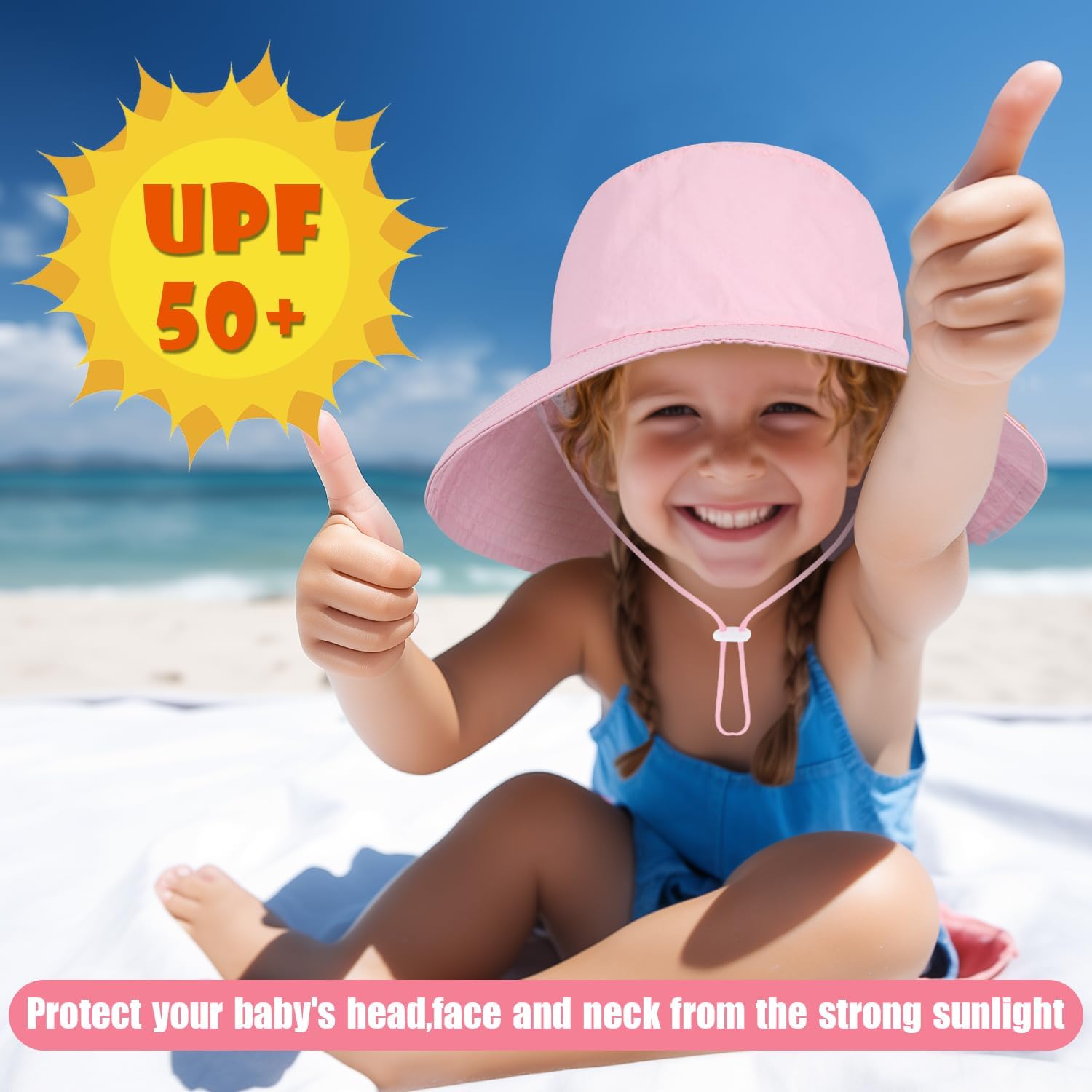 Baby Sun Hat Kids Summer UPF 50+ Toddler Bucket Hat Wide Brim Adjustable Beach Hats for Boys Girls