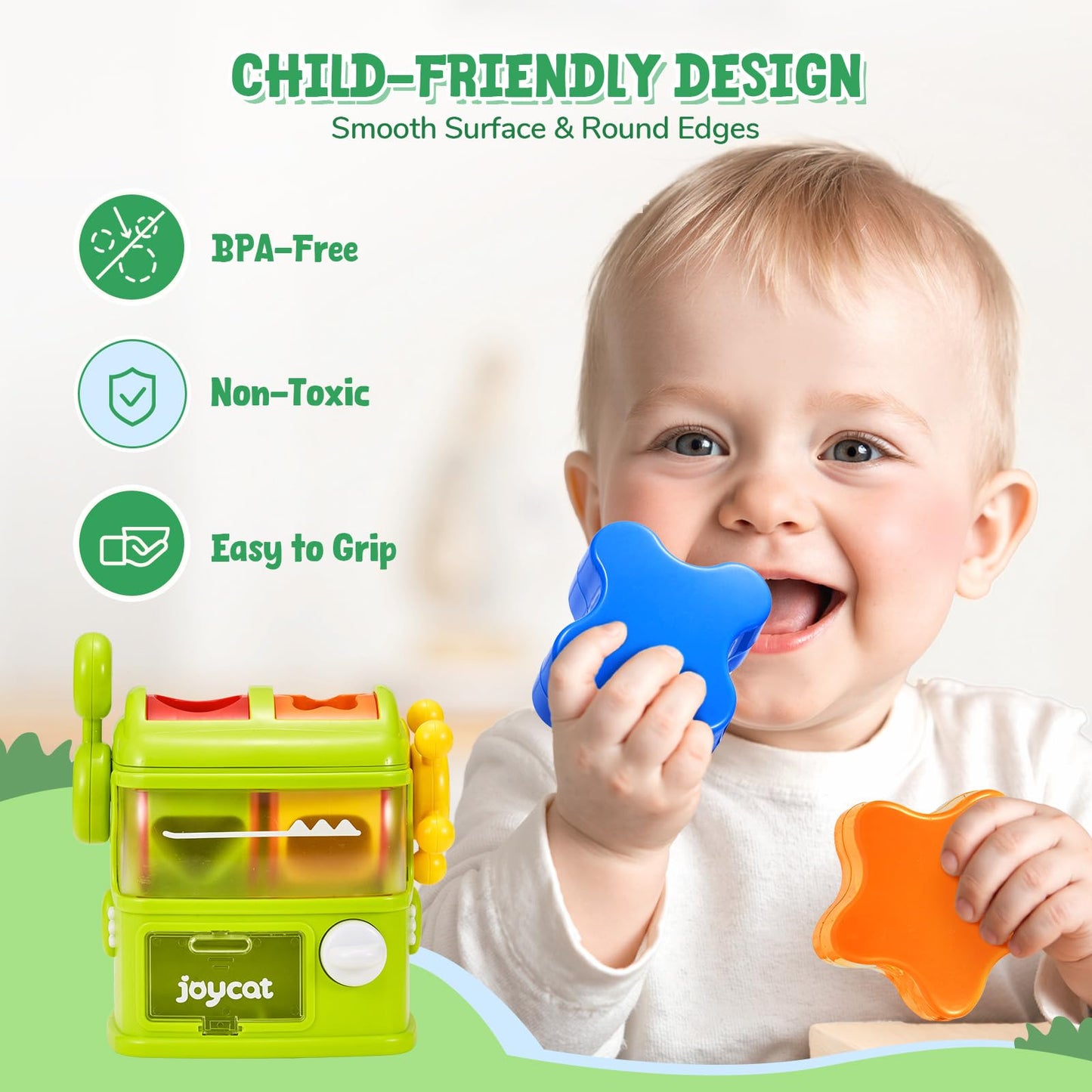 JoyCat Monster Eating The Shapes, Interactive Shape Sorter Toy for Toddlers 1-3, with 6 Rattle