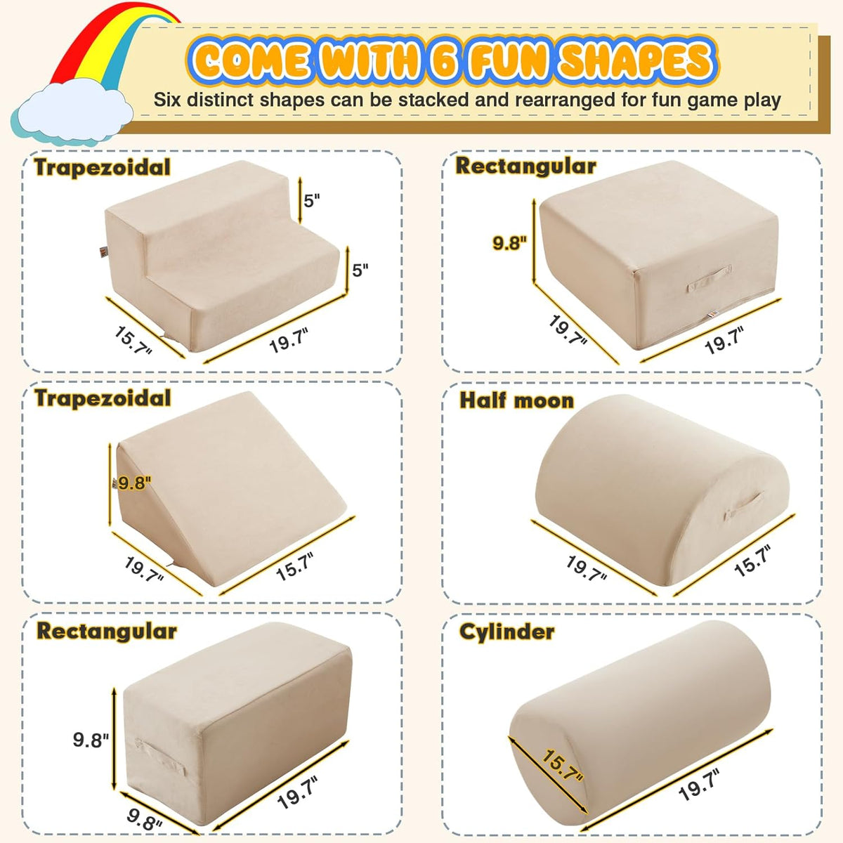 jela Foam Blocks 6Pcs Soft Play Equipment Luxury Miss Fabric, Toddler Climbing Toys Indoor Soft